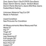 Jeans Size 4 26x31 Z1975 Zara Basic Dept. Denim Skinny Jeans Stretch Black Denim Photo 1