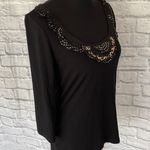 White House | Black Market scoopneck Longsleeve ruffle front top black M Photo 3