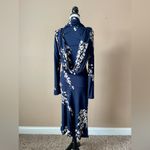 IZAAK | Navy Blue Floral Print Draped Long Sleeve Maxi Dress Sz S Photo 5
