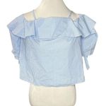 Topshop Gingham Cropped Cold Shoulder Short Sleeve Top Blue White Size 4 Photo 0