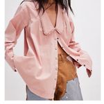 Free People Charlie denim Pink Button-Up Shirt with Peter Pan Collar medium Photo 0