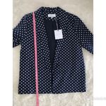 L'Academie L’ACADEMIE Carter Linen Blazer Open Front Navy Blue White Polka Dot Medium New Photo 14