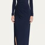 Jason Wu Navy Blue Long Sleeve One Shoulder Draped Ruched Cocktail Dress 6 NWT Photo 0