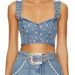 Show Me Your Mumu NEW NWOT  Shaina Rhinestone Embellished Crop Top Indigo Denim Photo 1