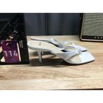 Black Suede Studio Heels Women's 7.5 White Leather Crystal Embellished Sandal Photo 1
