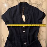 Quince NWT  100% European Linen Button Front Navy Blue Dress S - Sew Xtra button Photo 1