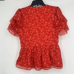 Madewell  Red Tiered Sleeve Peplum Top in Metallic Prairie Posies Ruffle Size 4 Photo 6