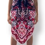 Vintage 90s Skirt Asymmetrical Burgundy Navy Blue Semi Sheer Boho Paisley Print Red Size M Photo 0