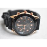 Source Unknown NWOT Rose Gold Tone Black Silicone Band Steampunk New Battery No Brand Watch Photo 1