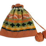Knit Beanie Hat with Pom Pom Drawstring Multicolor Winter‎ Orange Photo 0