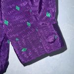 Vintage Koret Career Purple & Teal Diamond Print Satin Button Down Shirt Size 8 Photo 6