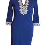 Charter Club Womens Ottoman Sheath Dress Pullover Knit Blue Gold Petite Large Photo 0