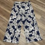 MELLODAY  wide leg belted pants Navy White Tropical print Pull on Size M Stretch Photo 8