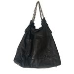 Adrienne Vittadini  Black pebbled leather slouchy hobo bag gold chain Photo 2