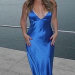 ZARA Dress Cobalt Blue Satin Effect Maxi Midi Wedding Party Date Coctail Photo 16