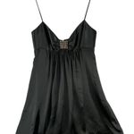 ABS Y2K Babydoll Dress 4 Black Satin Mini Rhinestone Dark Fairy Retro Vintage Photo 1
