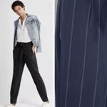 EXPRESS  Stylist Navy Blue Pinstripe High Waist Belted Straight Leg Trouser Sz 8 Photo 11