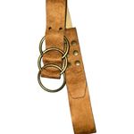 Vintage tan suede belt with metal hoop buckle design. Photo 4