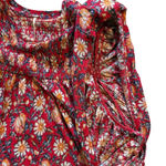 Free People Womens Top Size S Red Floral Linen Cotton Smocked Flutter Sleeves Photo 1
