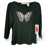 NWT Vintage Y2K Sequin Beaded Butterfly Print Top Size L Black Size L Photo 0