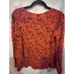 Old Navy  Floral Print Tassel Tie Blouse Orange Purple Long Sleeve Women's Size M Photo 4