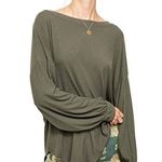 Free People boho chic Shimmy Shake long sleeve open back Top Army Green π Photo 0