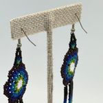 Beaded Dangle Drop Earrings Seed Bead Black Blue Green Boho Handmade Photo 4