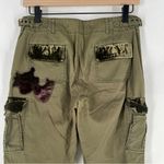 EXPRESS Vintage Y2K Olive Cargo Pants Floral Velvet Patch Appliqué Roll Tab 4 Photo 7