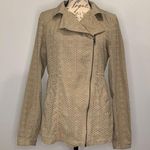 Me Jane  eyelet asymmetrical zip front jacket inner draw cord taupe size small Photo 0