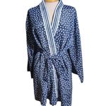 Vtg 1990s Amelia's Navy Blue White Polka Dot Long Sleeve Short Wrap Robe Sz L Size L Photo 1