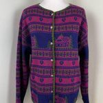 Vintage Hastings & Smith Fair Isle Outdoorsy Wool Cardigan Sweater Large Pink Photo 0