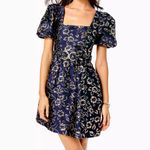 Lilly Pulitzer  KASSLYN DRESS Low Tide Navy Gold Puff Floral Brocade SIZE 6 Party Photo 1