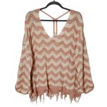 POL Pink and White Oversized Sweater Size Small Pink Distressed Sweater Photo 0