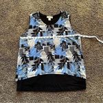 cj banks tropical print layered sleeveless blouse size X blue tan black Photo 7