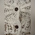 Ultra Pink  Ivory Crochet Knit Button Cardigan Large Boho Beach Summer Cottage Photo 2