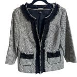 White House | Black Market WHBM Open Cardigan Blazer Sz 10 White Ruffle Accent Cropped Jacket Large Photo 0
