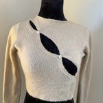 Cream Cottagecore Cutout Sweater Crop Beige Long Sleeve Women's S‎ Asymmetrical Tan Photo 1