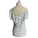 EXPRESS  Black White Striped Off The Shoulder Flutter Bodysuit Size Large Photo 5