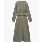 ZARA  Linen Blend Midi Khaki Belted Dress Size XS Photo 5