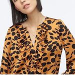 J.Crew Women's Ruffle Front Satin Top - Black and Tan Size Small V-Neck Photo 0