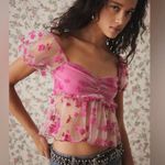 Urban Outfitters NEW Kimchi Blue Claudia Pink Floral Mesh Babydoll Blouse Top M Photo 0