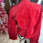 Newport News Vtg  Blazer Jacket Wmn 12 Red Suede Leather Boho Festive Western Photo 1