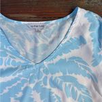 La Mer Luxe Blue & White Tropical Leaf Print Top With Flowy Sleeves ~ Sz L 💛🍄 Size L Photo 5