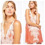 Free People  Morning Sun Floral Lace Trim V Neck Mini Slip Dress Coral White Sz S Photo 2