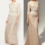 Tadashi Shoji  BHLDN Anthropologie Lace Boatneck 3/4 Sleeve Gown Cream Dress 12 Photo 1