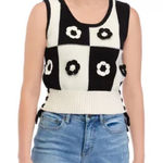 INDUSTRY REPUBLIC | Checkered Knit Floral Sleeveless Sweater Sz M Black Size M Photo 0