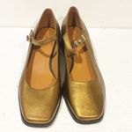 Anthropologie  Maeve Gold Mary Jane Strap Small Heel Shoe Size 37/ 6.5 Photo 1