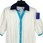 Addison Bay ISLE DRESS 100% Poplin Cotton White Blue Pipping Drop Waist Midi Sma Photo 3