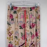 World Market Lounge Pants Womens S/M Tan Pink Coquette Romantic Tropical Floral Size M Photo 1