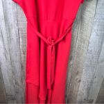 Anne Klein Sz 14 Red Flutter Sleeve Side Zipper Faux Wrap Dress w/Matching Belt Photo 10